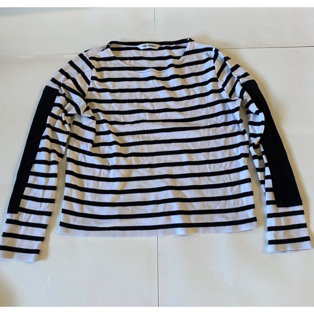 Won Hundred Striped Long Sleeve Top Black White w/ Arm‎ Detail Size Small